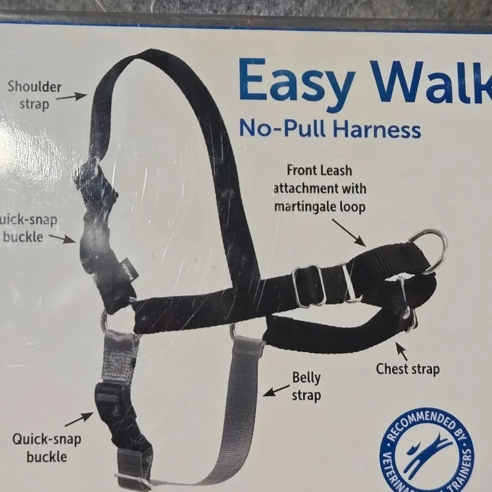 NWT PetSafe Easy Walk Dog Harness Large No-Pull Harness Black Silver Pet Leash